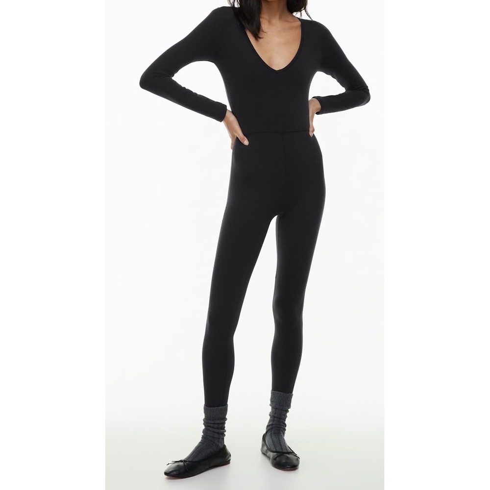 Aritzia Wilfred Free Umbra Jumpsuit Black V-Neck Long Sleeve Bodysuit Leggings S